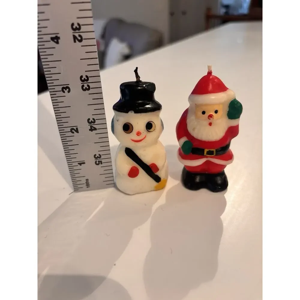 70's Snowman Santa Christmas Candle Lot Holiday Decor Kitsch Vintage 3 inch